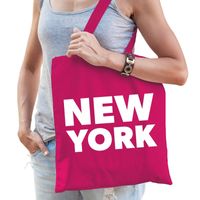 Katoenen Amerika/wereldstad tasje New York roze - thumbnail