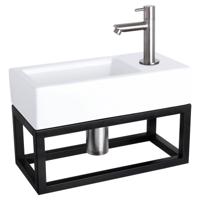 Differnz Ravo fonteinset keramiek - kraan recht - met handdoekrek - 38.5 x 18.5 x 9 cm - mat chroom