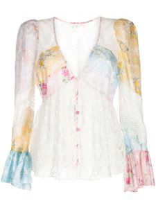 LoveShackFancy blouse en soie Priema à design patchwork - Blanc