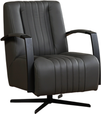 Donkergrijze leren industriële draaifauteuil Galaxy - staal zwart frame met stervoet - Hermes Leer Antracite (donkergrijs leer)