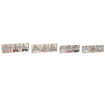 Ophangdecoratie DKD Home Decor Rood Roze Hout 23 x 1,5 x 9 cm (6 Onderdelen) (4 Stuks)