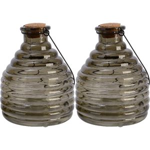 2x stuks wespenvanger/wespenval met hengsel - glas - grijs - D13 x H17 cm