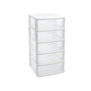 Ladeblok/bureau organizer met 5x lades wit/transparant L40 x B39 x H81 cm