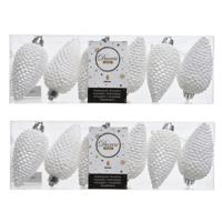 Kersthangers dennenappels - 24x st - wit - glitter - 8 cm - kunststof - kerstversiering