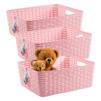 Opbergmand - 3x - Kastmand - rotan kunststof - roze - 12 Liter - 30 x 37 x 13 cm