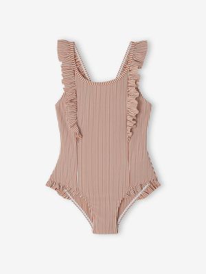 Gestreept 1-delig meisjesbadpak terracotta
