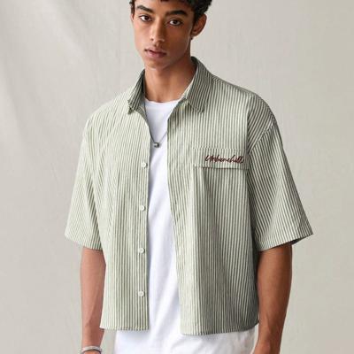 Bon&Bon Men's Striped Short Sleeve Shirt | Loose Fit Casual Blue Top Green / XXL