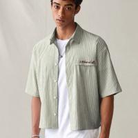 Bon&Bon Men's Striped Short Sleeve Shirt | Loose Fit Casual Blue Top Green / XXL