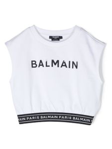 Balmain Kids haut en coton à logo imprimé - Blanc