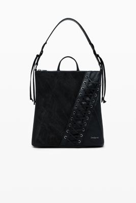 Kleine rugzak met leerlook en korsetdetails - BLACK - U