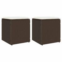 Tuinkrukken met kussens 2 st 40x40x43 cm poly rattan bruin