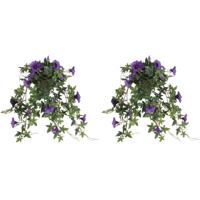 Kunstplant Petunia - 2x - paars - 50 cm - kunst hangplanten