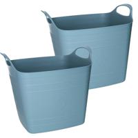 Flexibele emmer - 2x - blauw - 15 liter - kunststof - vierkant - 30 x 29 cm - Wasmanden - thumbnail