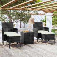 5-delige Bistroset poly rattan en gehard glas zwart