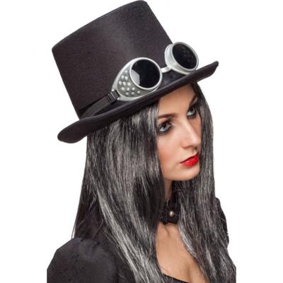 Carnaval Steampunk thema hoge hoed - zwart met bril - volwassenen Carnaval Steampunk thema hoge hoed - zwart met bril - volwassenen