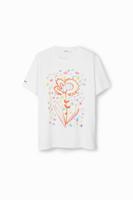 Relaxed T-shirt met arty bloem - WHITE - XL