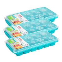 3x stuks Trays met ijsblokjes/ijsklontjes vormpjes 12 vakjes kunststof blauw met deksel