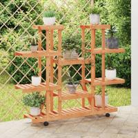 Plantenstandaard met wielen 110x25x115 cm massief vurenhout