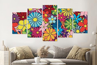 Karo-art Schilderij -Kleurrijke bloemen,   5 luik, 200x100cm, Premium print