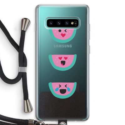 Smiley watermeloen: Samsung Galaxy S10 Plus Transparant Hoesje met koord