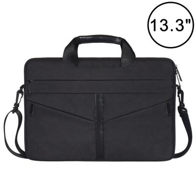 13 3 inch ademend slijtvaste Fashion Business schouder Handheld rits laptoptas met schouderband (zwart)