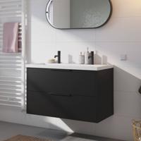 Saqu Lima voorgemonteerd badmeubel met mat zwarte greep incl. matte wastafel 100,5x51cm zijdeglans zwart