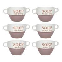 Soepkommen - 6x - Soep van de dag - keramiek - D12 x H8 cm - oud roze - Stapelbaar