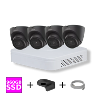Dahua Camera Set met 4x 4MP Zwarte WizSense Camera's - 960GB SSD - 4-kanaals Recorder