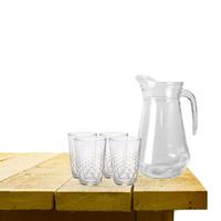 Excellent Houseware karaf schenkkan glas 1000 ml met 6x stuks waterglazen - Drinkglazen - thumbnail