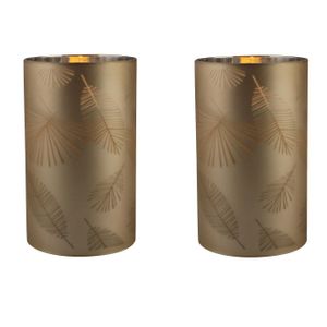 2x stuks luxe led kaarsen in goud bladeren glas D7 x H12,5 cm