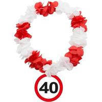 Verjaardag bloemenkrans - 40 Jaar - verkeersbord - rood / wit - feest bloemenslinger