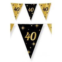 Leeftijd verjaardag feest vlaggetjes 40 jaar geworden zwart/goud 10 meter - Vlaggenlijnen - thumbnail