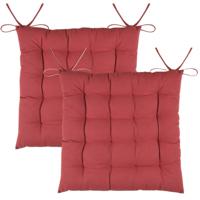 Stof Textile stoelkussens DUO - 2x - terracotta - 38 x 38 x 3.5 cm - touwtjes sluiting