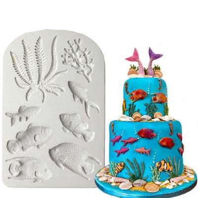 2 stuks fondant chocolade droge PES vis model mariene dierlijke siliconen mal (grijs 50-1138)