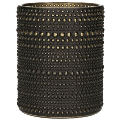Luxe theelichthouder/kaarsenhouder - zwart/goud - glas - D10 x H12 cm