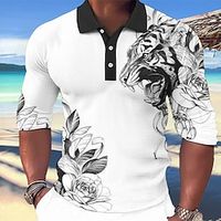 Voor heren POLO Shirt Golfshirt Bloemig Tijger Grafische prints Strijkijzer Wit Blozend Roze blauw Groen Khaki Buiten Straat Lange mouw Afdrukken Kleding Modieus Streetwear Ontwerper Zacht Lightinthebox