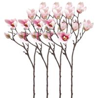 Kunstbloem Magnolia tak - 4x - 65 cm - lichtroze - Kunst zijdebloemen