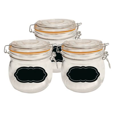Weckpot/inmaakpot - 4x - 500 ml - glas - met beugelsluiting - incl. etiketten