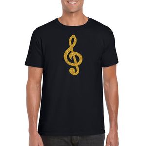 Gouden muzieknoot G-sleutel t-shirt zwart voor heren 2XL  -