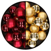 Kleine kerstballen - 32x st - goud en donkerrood - D4 cm - plastic - kerstversiering