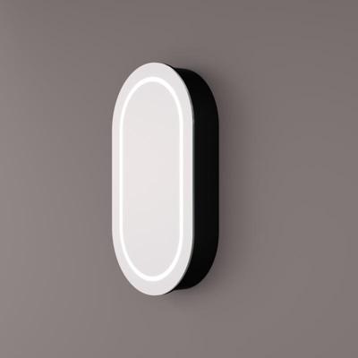 Spiegelkast Hipp Design SPK 91000 Ovaal 45x90 cm 1 deur Met Frame Mat Zwart Met Verlichting Incl. Spiegelverwarming en Stopcontact