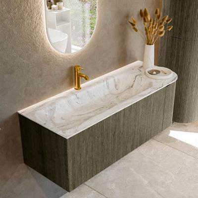 Badmeubel Mondiaz Kurve-Dlux | 125 cm cm | Meubelkleur Shadow | Wastafelkleur Glace | Solid surface | Wasbak links zijde spoelbak | 1 kraangat