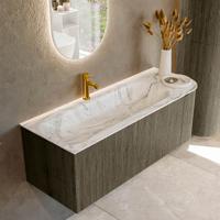 Badmeubel Mondiaz Kurve-Dlux | 125 cm cm | Meubelkleur Shadow | Wastafelkleur Glace | Solid surface | Wasbak links zijde spoelbak | 1 kraangat