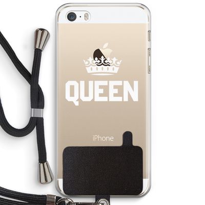 Queen zwart: iPhone 5 / 5S / SE Transparant Hoesje met koord