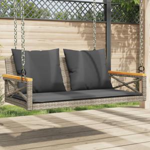 Schommelbank met kussens 109x62x40 cm poly rattan grijs