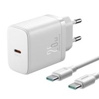 JOYROOM JR-TCF11 25W Snelle Wandoplader Set met USB-C naar USB-C 60W 1m Kabel, EU Stekker - Wit - thumbnail