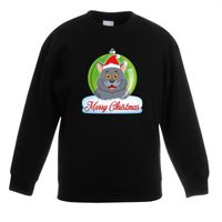 Kersttrui Merry Christmas grijze kat / poes kerstbal zwart kinde Kersttrui Merry Christmas grijze kat / poes kerstbal zwart kinde