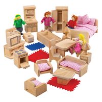 Bigjigs houten poppenfamilie met meubels, 26dlg.