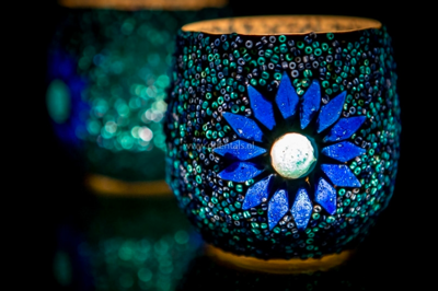 Waxinehouder mozaïek bol Rima blauw in 2 maten