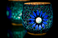 Waxinehouder mozaïek bol Rima blauw in 2 maten